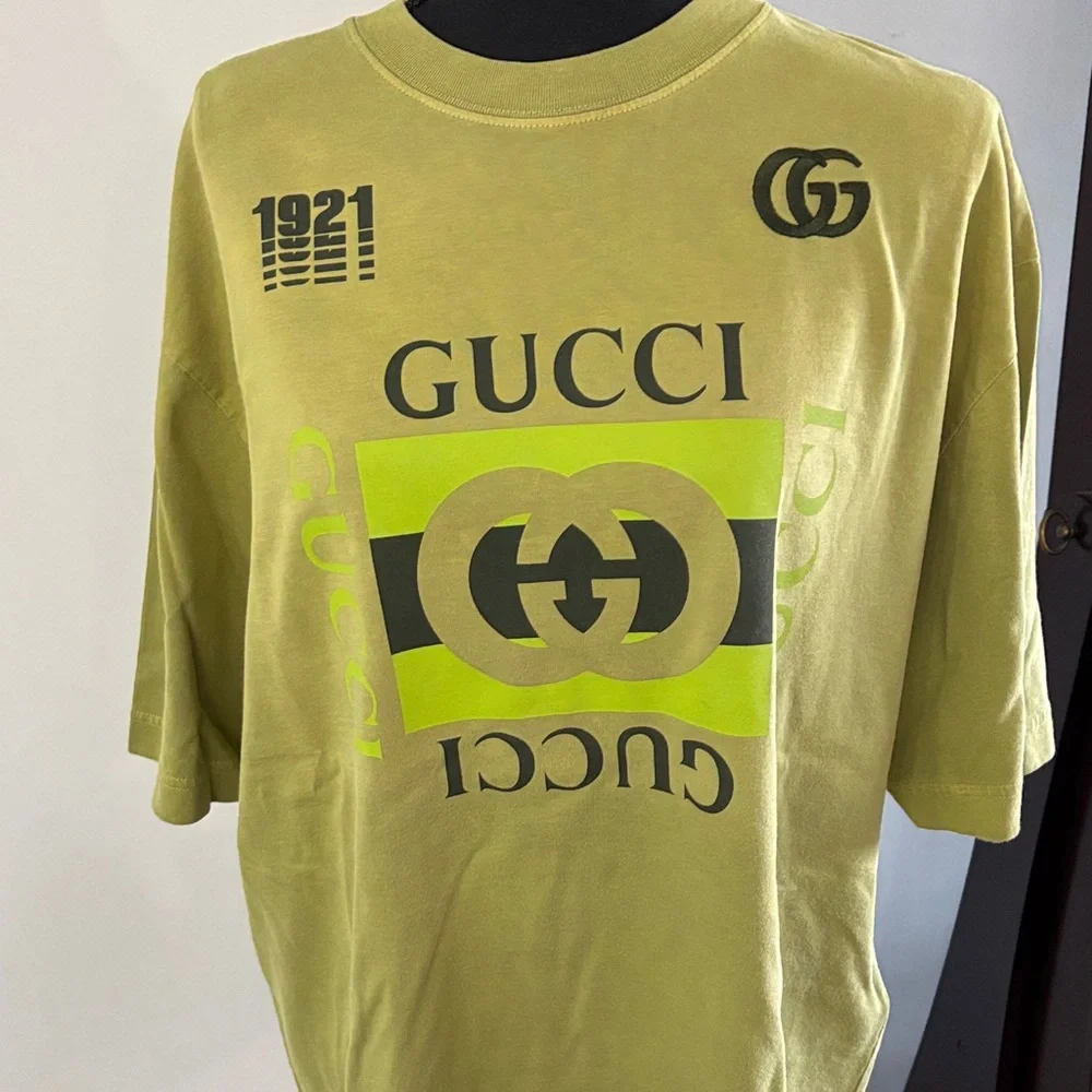 Gucci Olive Green Logo Graphic T‑Shirt